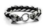 Edelstahlarmband mit Ledereinsatz (wölfe)